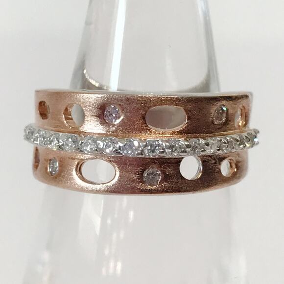 Brushed Copper Red Rose Gold Tone Over Sterling Silver 925 Abstract Cutout Ring - Picture 9 of 14